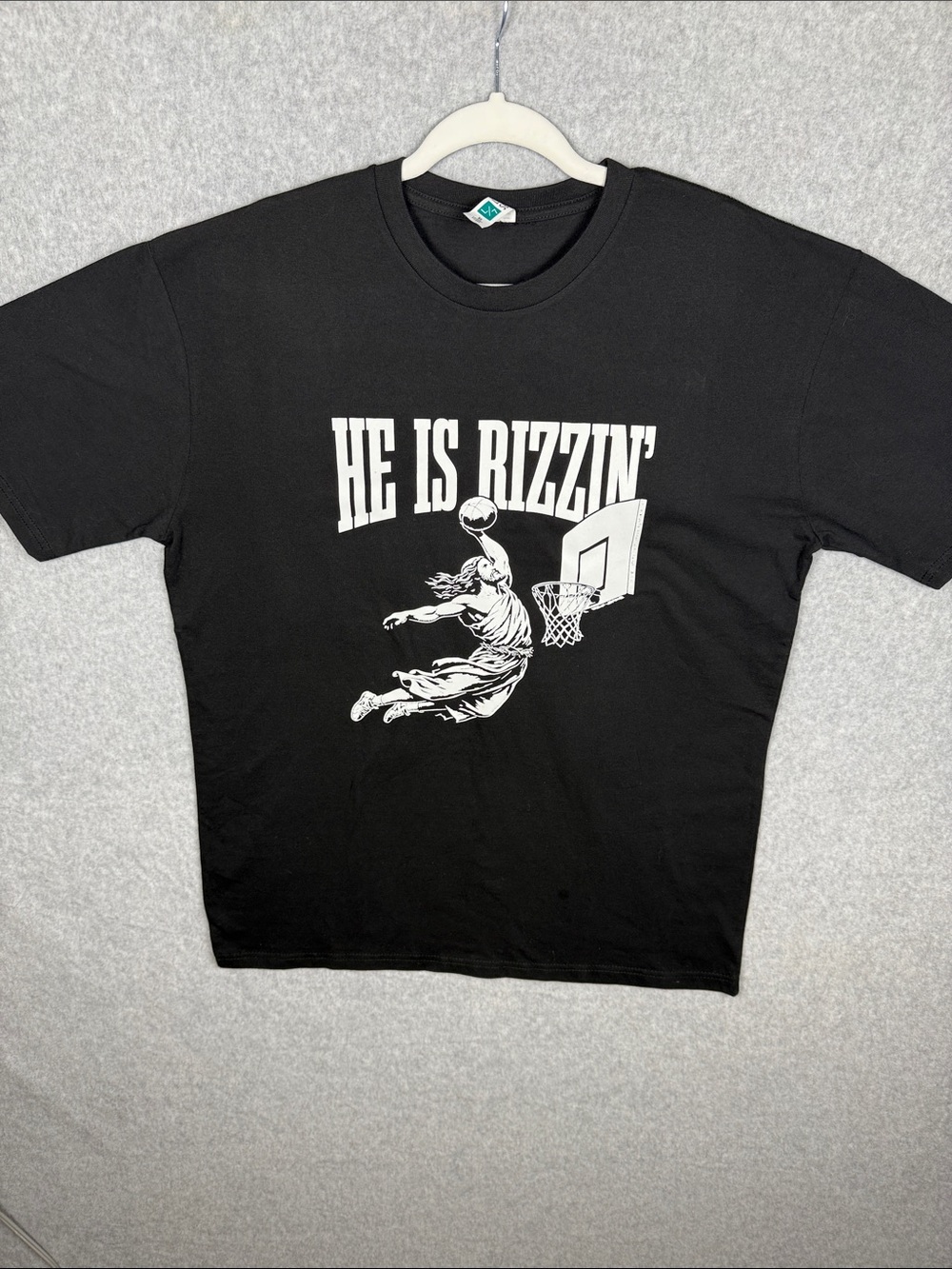Men's Black 'He Is Rizzin'' Graphic Tee - Classic Crew Neck Faith Basketball